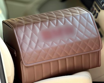 Caja de almacenamiento para maletero de coche – Organizador de carga de cuero personalizado, accesorio para automóvil hecho a mano