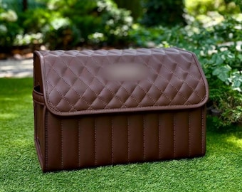 Organizador de maletero de cuero personalizado: bordado personalizado con el logotipo del coche o texto personalizado, almacenamiento de vehículos hecho a mano