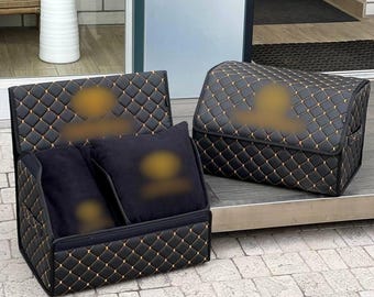 Organizador de maletero con bordado personalizado: caja de almacenamiento de cuero para la organización del vehículo, hecha a mano bajo pedido.