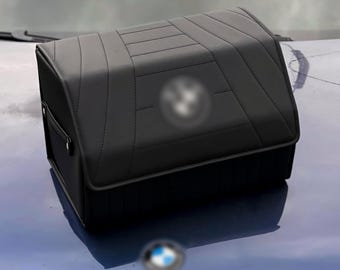Organizador de maletero: almacenamiento de carga de cuero personalizado con logotipo bordado, accesorio para automóvil hecho a mano.