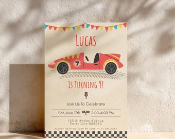 Editable Race Car Birthday Invitation Template | Vintage Kids Racecar Party | Boys Birthday Invite | Printable Invite (Digital Download)