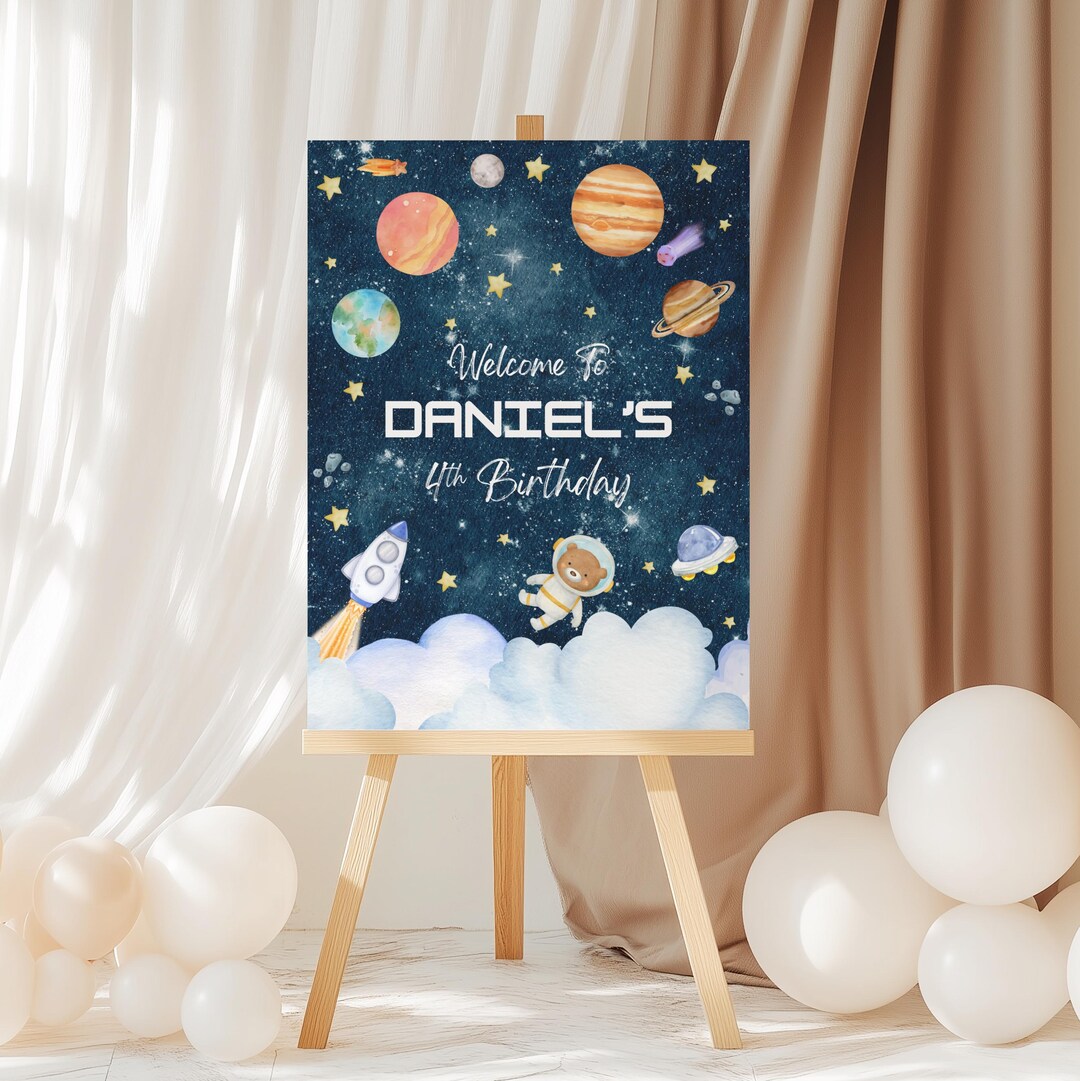 Printable Space Birthday Welcome Sign | Rocket Party Welcome Sign ...