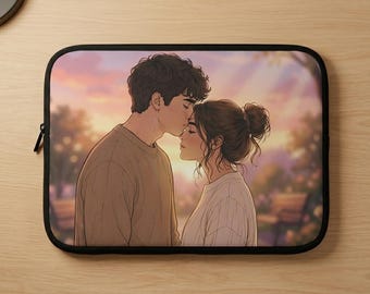 Custom  Couple Laptop Sleeve | Personalized  Portrait Gift | Romantic Anniversary Gift | Soft Background Design
