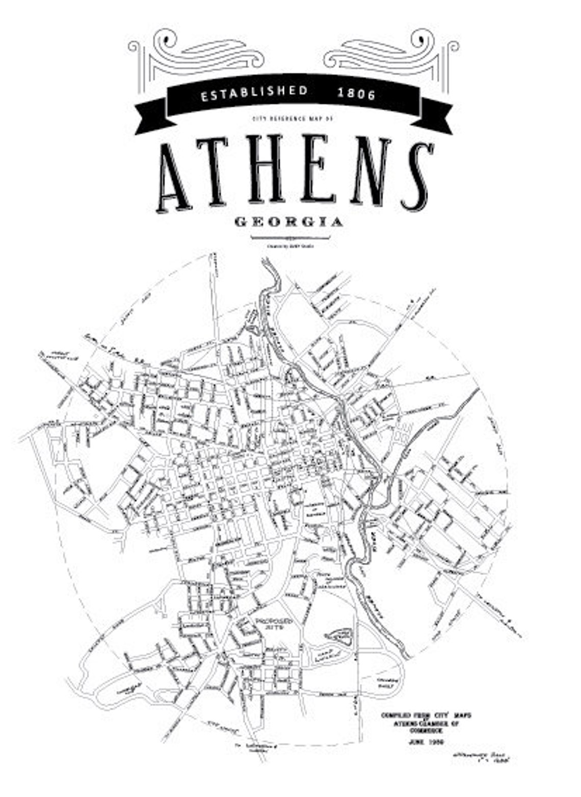 Athens GA 1930 Printable Vintage City Map With Street Names That You’ll ...