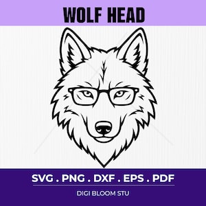 Wolf Head With Glasses SVG, Nerd Wolf Head Clipart, Teacher Animal Vector, Funny Wolf Shirt Design, Back To School Cricut Cut File
