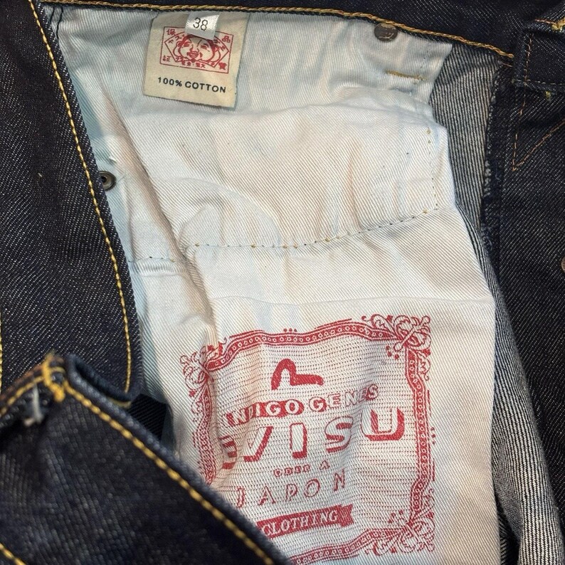 EVISU Indigo Genes Selvedge Jeans 38x34 Raw Rigid Denim Daicock Y2K Japan 97 cm image 4
