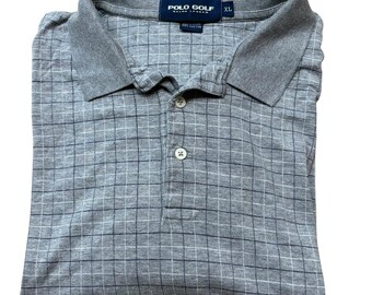 Vintage Polo Golf Ralph Lauren Heather Gray Windowpane Check Shirt Men's Size XL