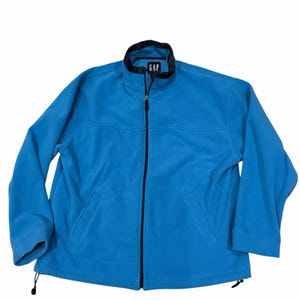 Vintage Y2K GAP Arctic Light Fleecejacke XXL, leuchtend blau mit marineblauen Ziernähten, Herrengröße XXL