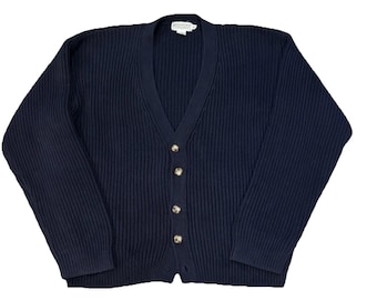 VTG 80s Banana Republic Safari & Travel Navy Cotton Cardigan Sweater Men’s XL*