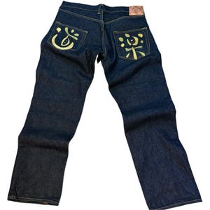 EVISU Indigo Genes Selvedge Jeans 38x34 Raw Rigid Denim Daicock Y2K Japan 97 cm image 1