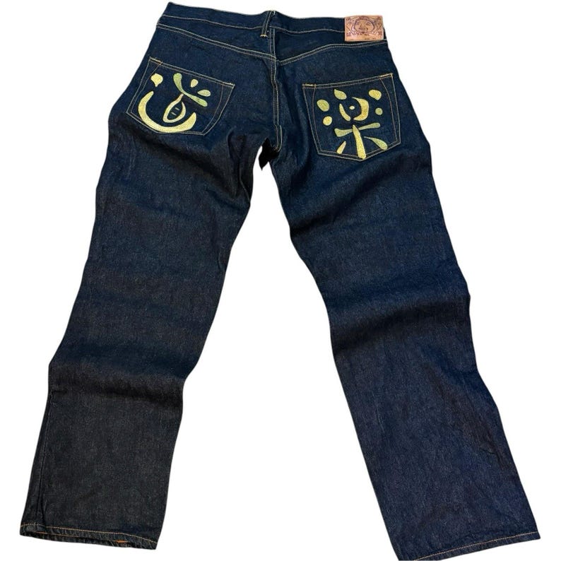EVISU Indigo Genes Selvedge Jeans 38x34 Raw Rigid Denim Daicock Y2K Japan 97 cm image 1