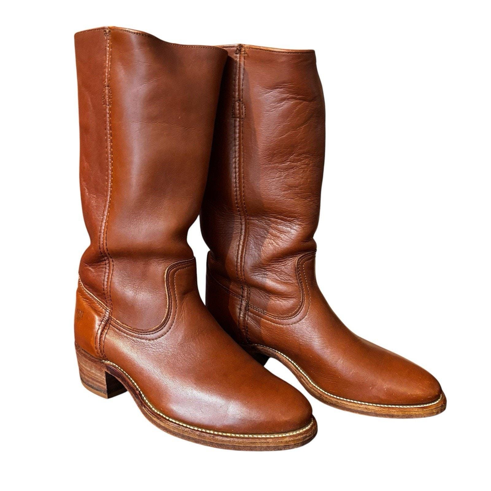 Frye Campus 2595 Men 8.5 EE Wide Dark Camel Brown Leather Boots Made USA Vintage Vintage Frye Campus tall boots mahogany black | Mercari main image 4