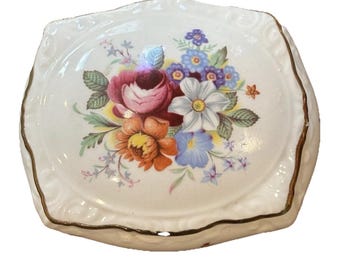 Vtg England James Kent Old Foley Staffordshire Lidded Vanity Trinket Floral Box