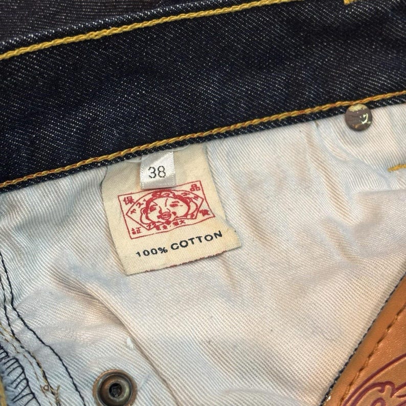 EVISU Indigo Genes Selvedge Jeans 38x34 Raw Rigid Denim Daicock Y2K Japan 97 cm image 13