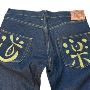 EVISU Indigo Genes Selvedge Jeans 38x34 Raw Rigid Denim Daicock Y2K Japan 97 cm image 6