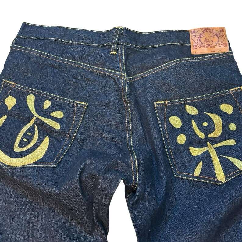 EVISU Indigo Genes Selvedge Jeans 38x34 Raw Rigid Denim Daicock Y2K Japan 97 cm image 6