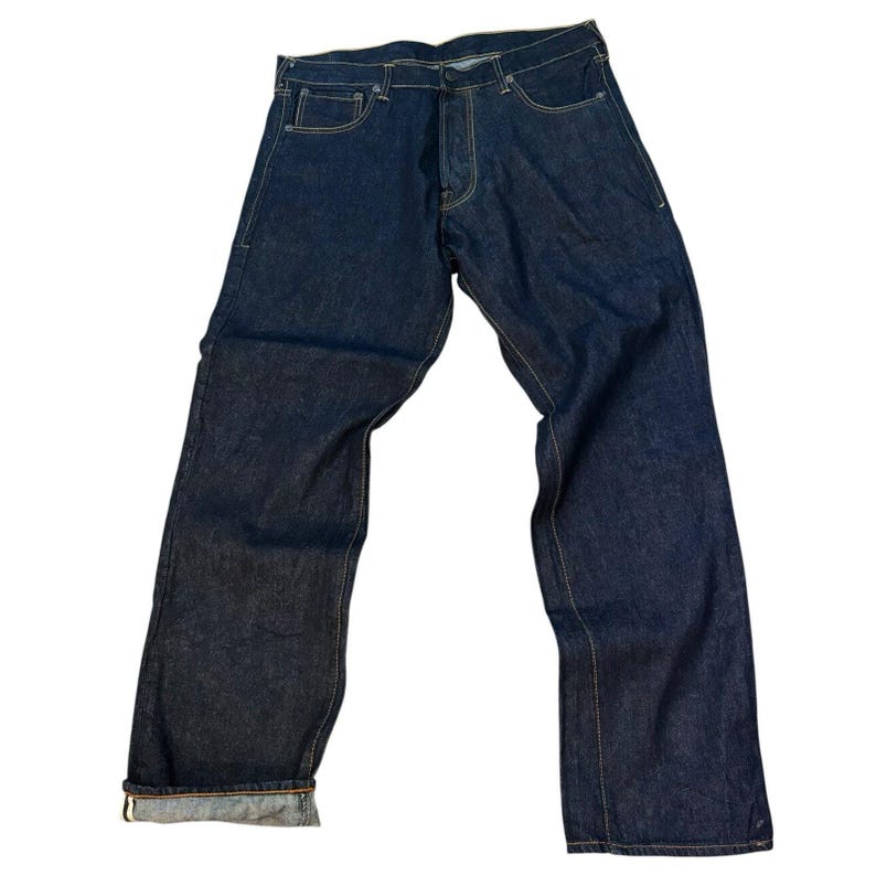EVISU Indigo Genes Selvedge Jeans 38x34 Raw Rigid Denim Daicock Y2K Japan 97 cm image 2