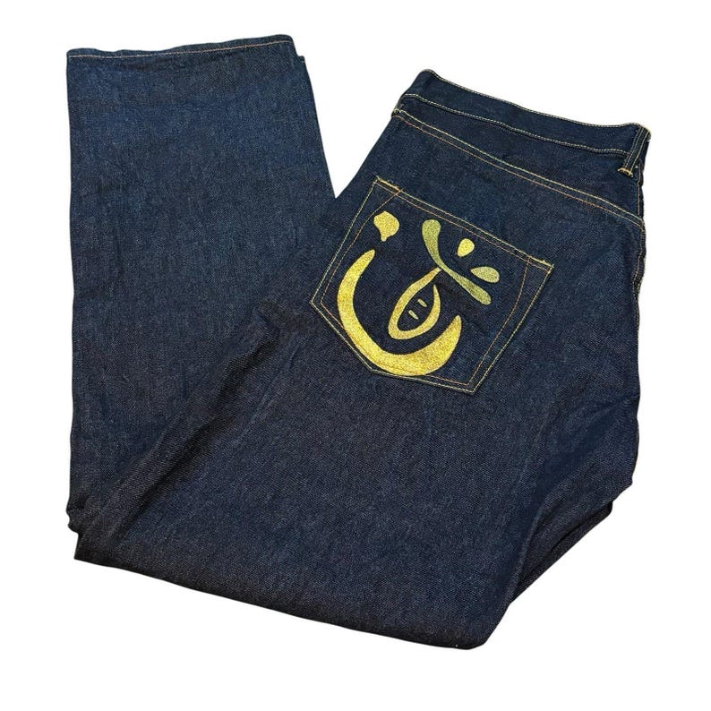 EVISU Indigo Genes Selvedge Jeans 38x34 Raw Rigid Denim Daicock Y2K Japan 97 cm image 9