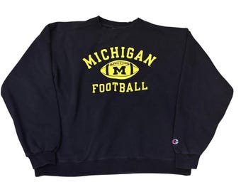 Vintage Champion Michigan Wolverines Blue Maize Spell Out Crewneck Sweatshirt XL