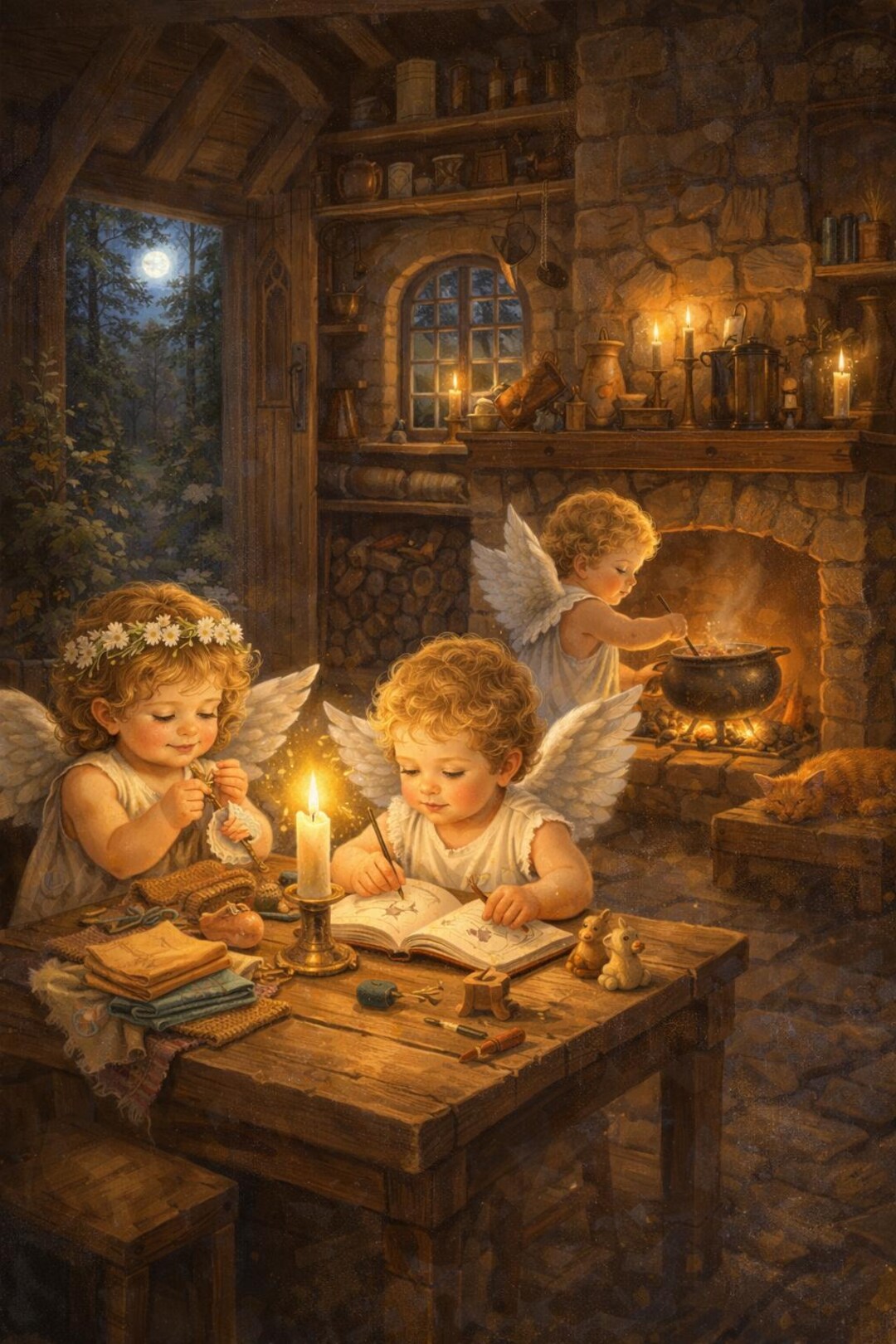 Little Angels at Work ,in the Forest Cottage - Etsy