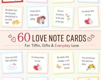 60 mini bigliettini d'amore stampabili, bigliettini minimalisti per il pranzo al sacco, coupon romantici giornalieri, affermazioni per coppie, regalo per il marito (download immediato)