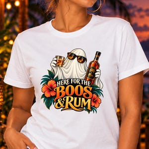 Funny Caribbean Halloween Ghost PNG: Here for the Boos and Rum Sublimation Design