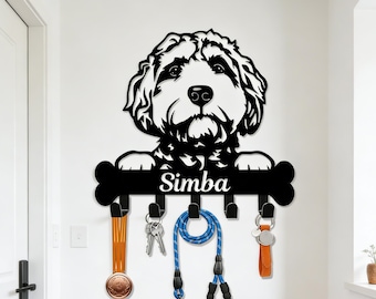Personalized Cockapoo Dog Leash Holder, Dog Hooks, Metal Dog Collar Hanger, Key Hanger for Wall, Cockapoo Decor, Coat Rack, Dog Lover Gift