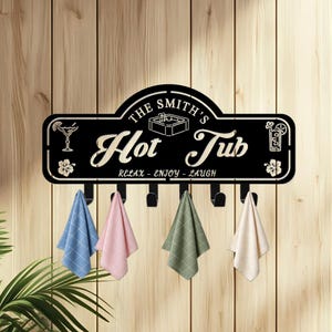 Custom Outdoor Hot Tub Towel Rack, Personalized Name Towel Hooks, Metal Towel Organizer, Towels Robes Swimsuit Coat Hanger, Backyard Decor