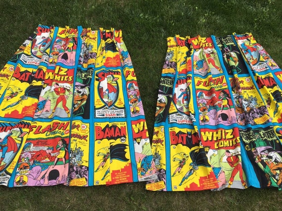 Dc Comics Fabric Vintage Curtains 1975 Batman Superman The Etsy