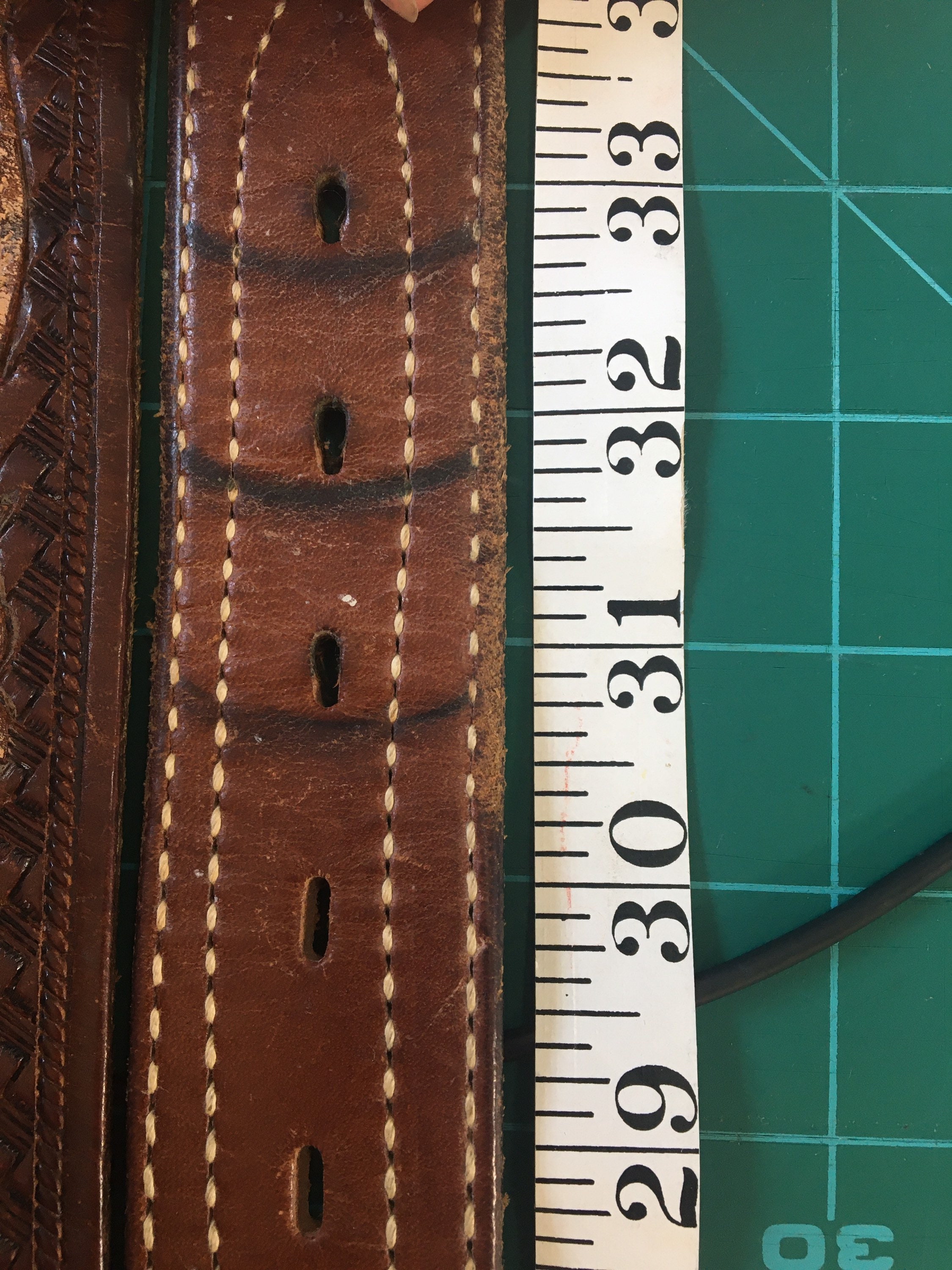 Boho Leather Belt pair 29-33 inch waist tooled and stitched | Etsy