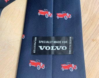 Vintage Volvo 1970's neck tie, navy blue and red