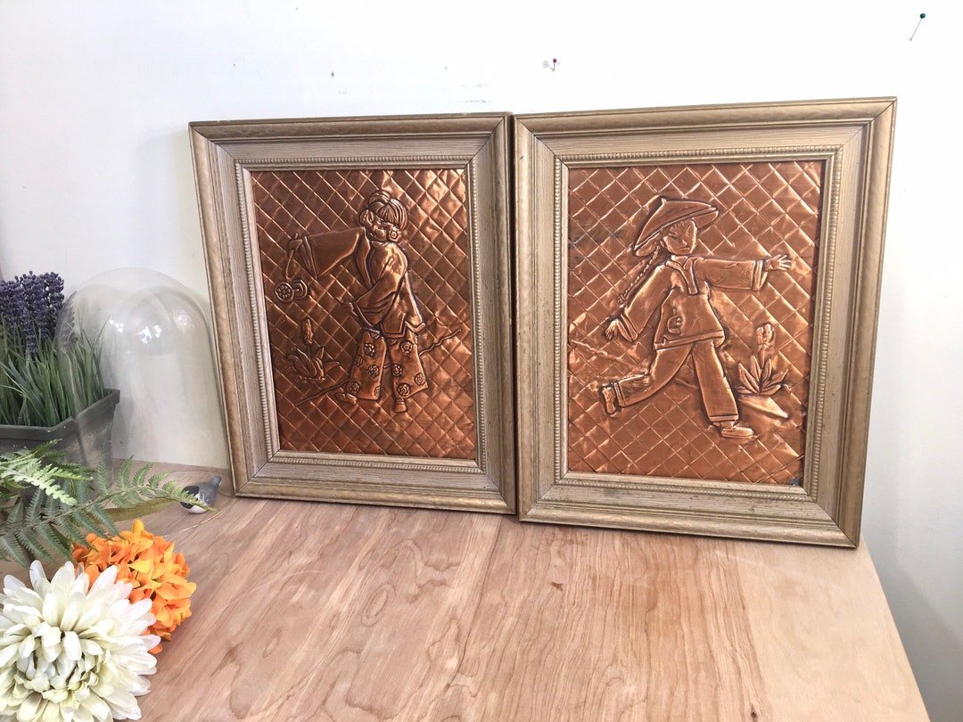 Metal Copper Repousse Pictures With Oriental Theme Hanging Etsy