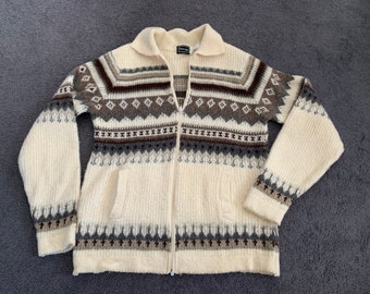 large. Vintage Norwegian style Wool sweater, zipper & pockets, Norvyk