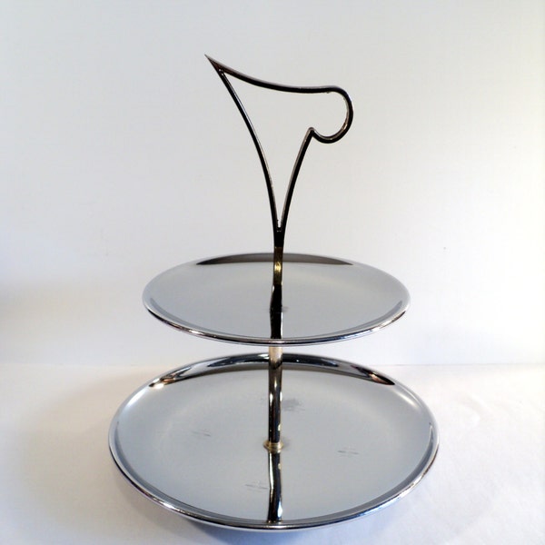 2 Tiered Silver Chrome Tray, Art Deco Styling, Glo hill Canada, Kromex Style