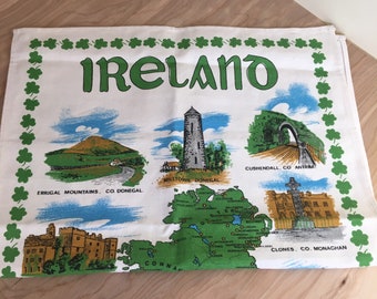 Vintage Cotton Tea towel, Ireland, Dishtowel, linen and cotton