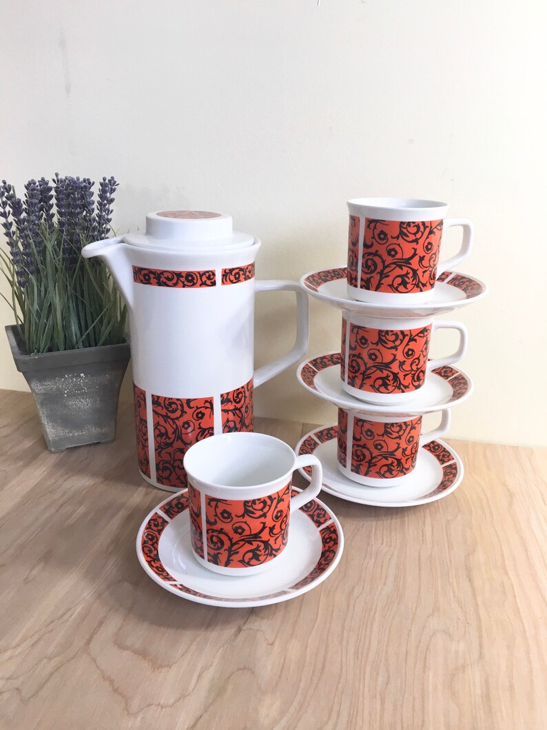 Red & Black Teapot and Teacup Set Madrid Johnson Bros. Made Etsy