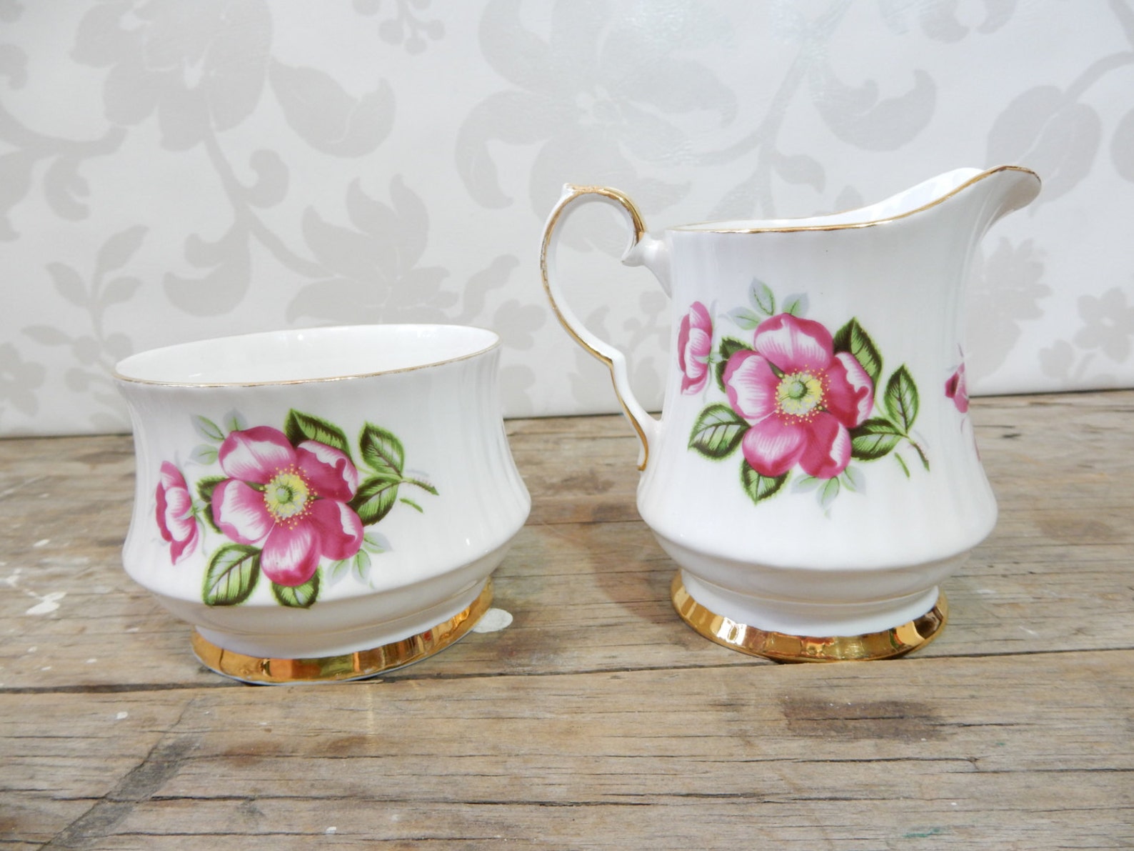 Pink Rose Cream and Sugar Set Royal Windsor Wildrose Etsy