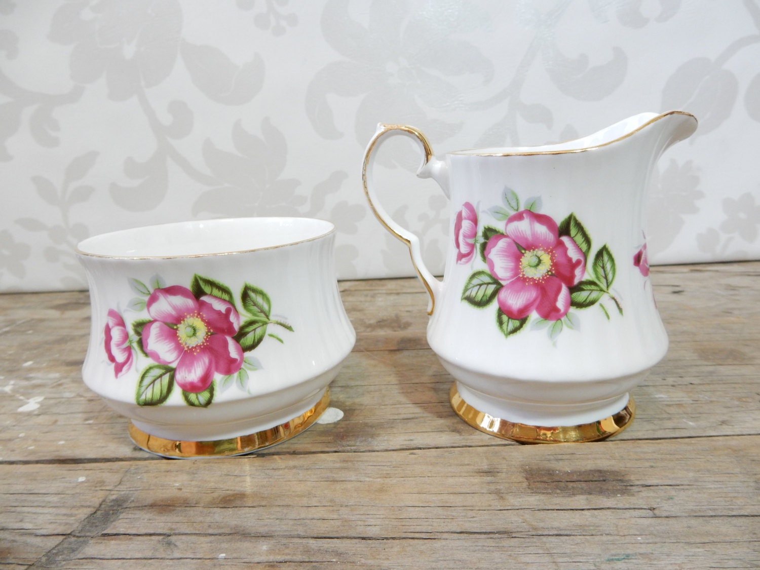 Pink Rose Cream and Sugar Set Royal Windsor Wildrose Etsy