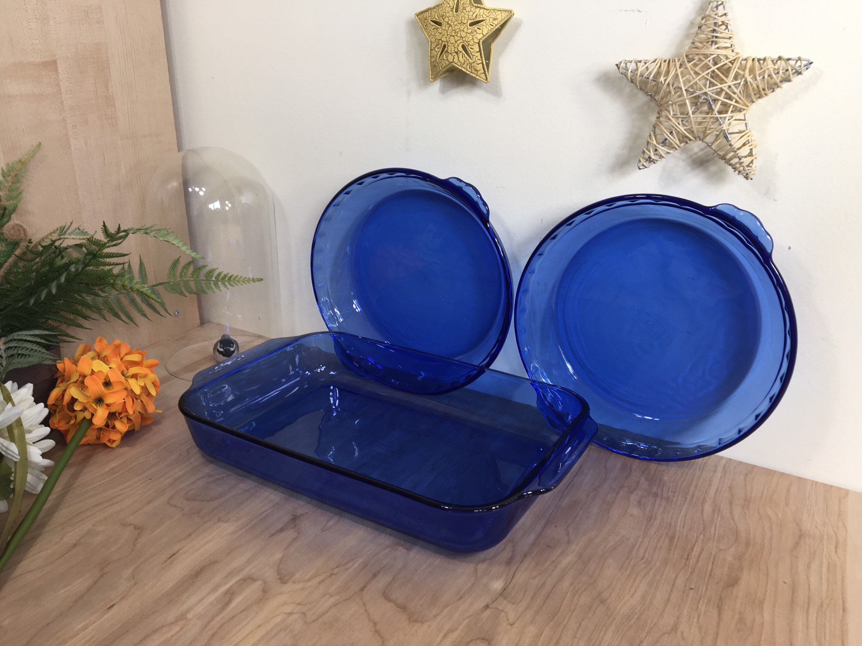 Food & Fermenting Pie Pans & Plates Vintage Cobalt Blue Glass Pie