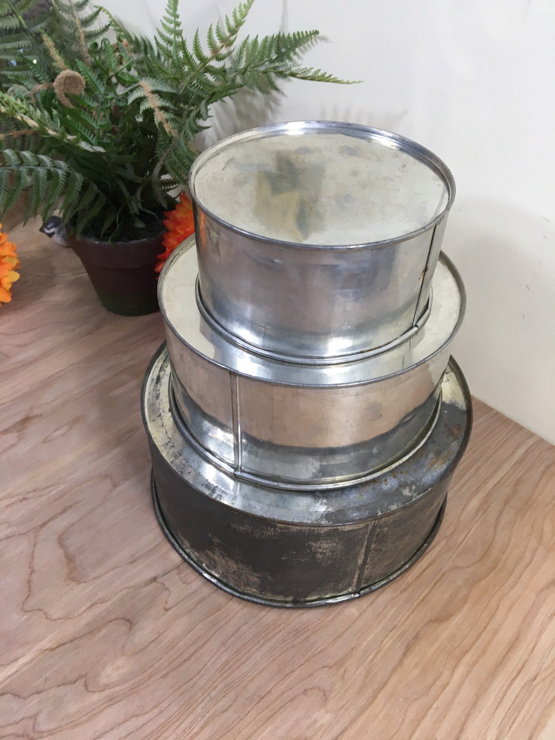 3 Tier Vintage Round Cake Pan Set Tarnished Etsy