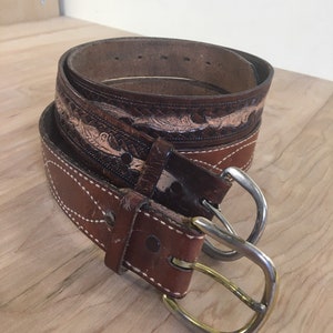 Boho Leather Belt Pair 29-33 Inch Waist Tooled and Stitched - Etsy