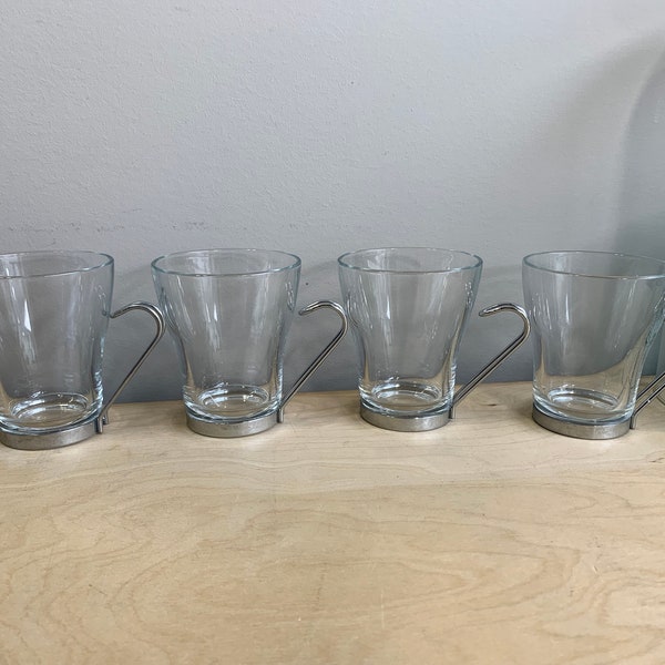 Vintage Italian Bistro hot & cold cup set of 4, Vitrosax, tempered glass
