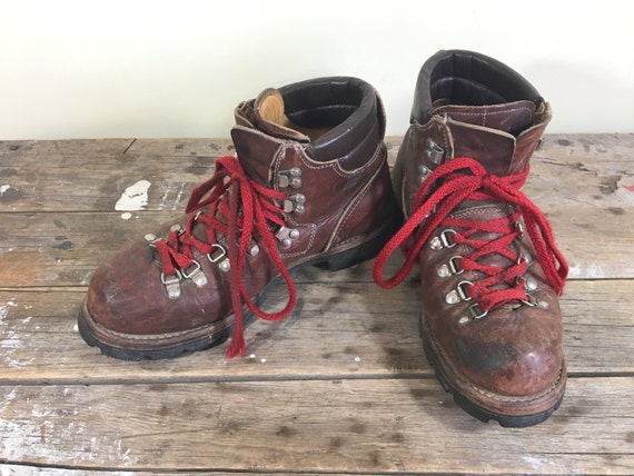 red lace hiking boots