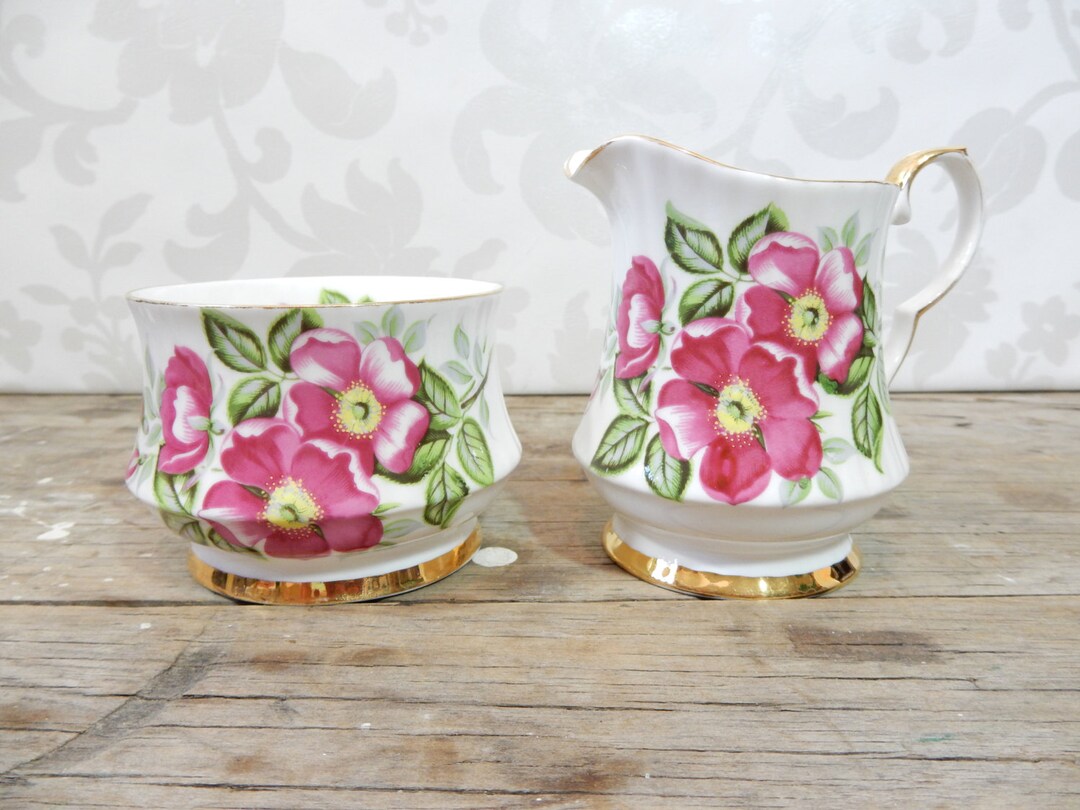 Pink Rose Cream and Sugar Set Royal Windsor Wildrose Etsy