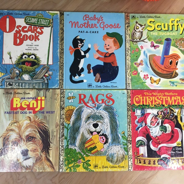 1970's Little Golden Book, Rags, Benji, Oscar's Book, Scuffy, Mother Goose and The Night Before Christmas