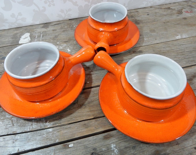 French Onion Soup Bowls With Plates Bright Orange Etsy Canada