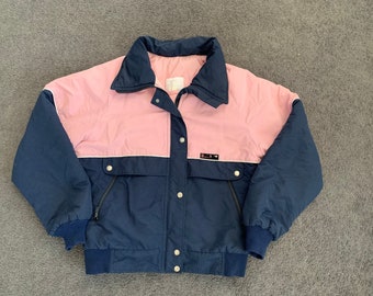 large. Vintage Sun Ice Ski Jacket, 1980's, made in Canada, navy & pink