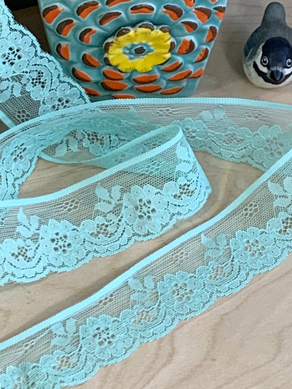 Aqua Green Flat Lace Trim by the Yard 1.5 Wide Craft Sewing