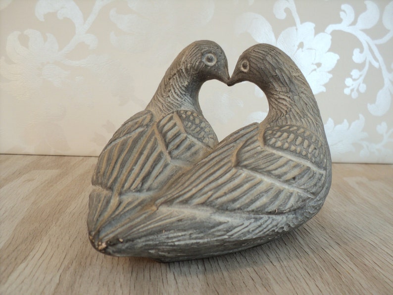 Lovebird Sculpture grey stone figurine doves love birds Etsy