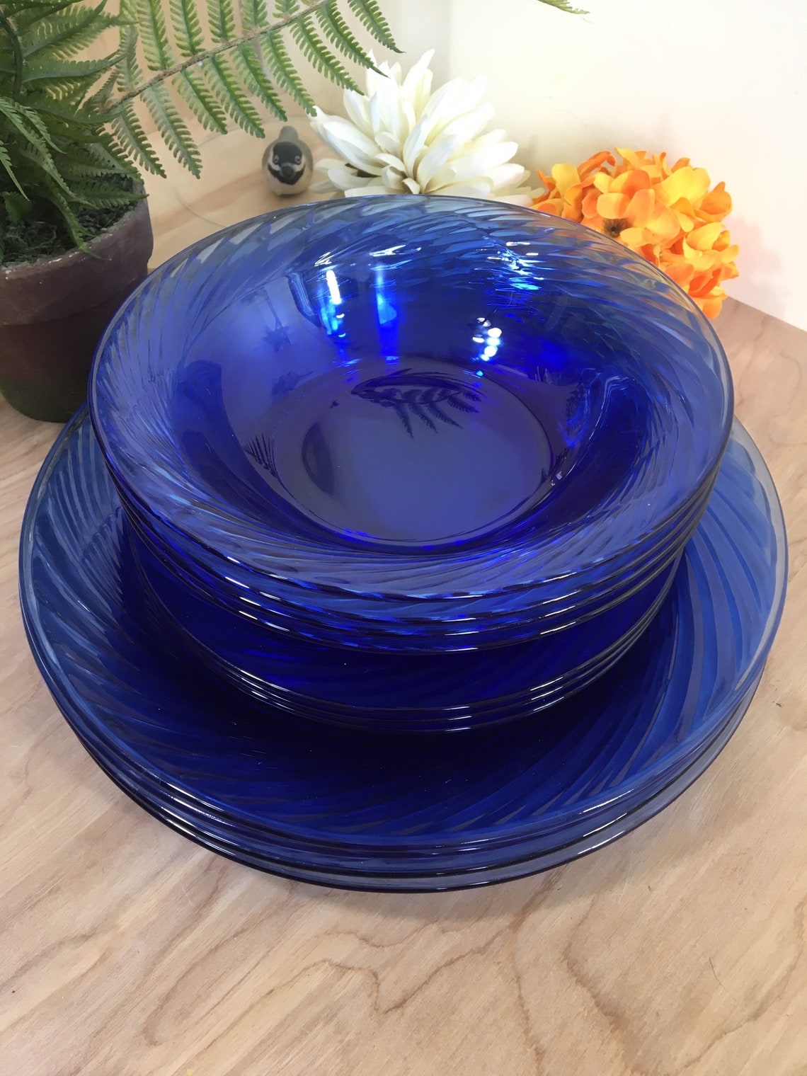 Pyrex Cobalt Blue Dinner plate set 11 piece lot Festiva Etsy